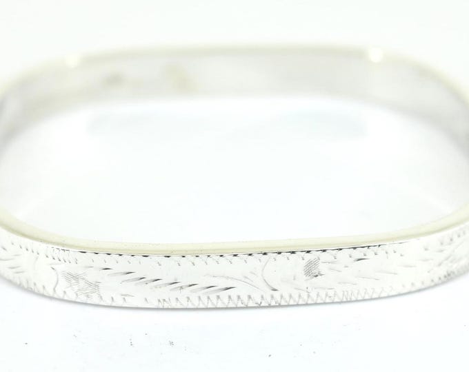 Vintage Art Deco Chunky Hinged Square Design Bangle Bracelet 925 Sterling BR 385