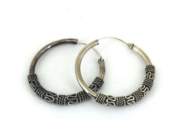 Weaved Wire Textured Beautiful Vintage Hoop Earrings for Women 925 Sterling Silver ER 410