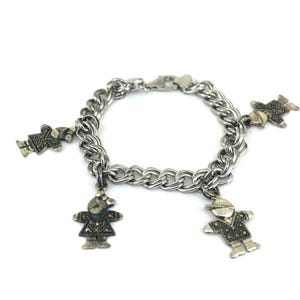 Vintage Kids Design Charm Tag Link Bracelet Sterling Silver BR 1994