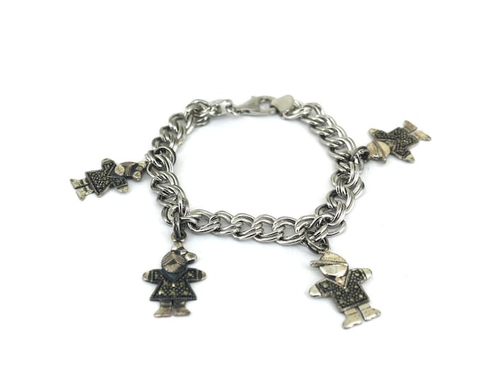 Vintage Kids Design Charm Tag Link Bracelet Sterling Silver BR 1994