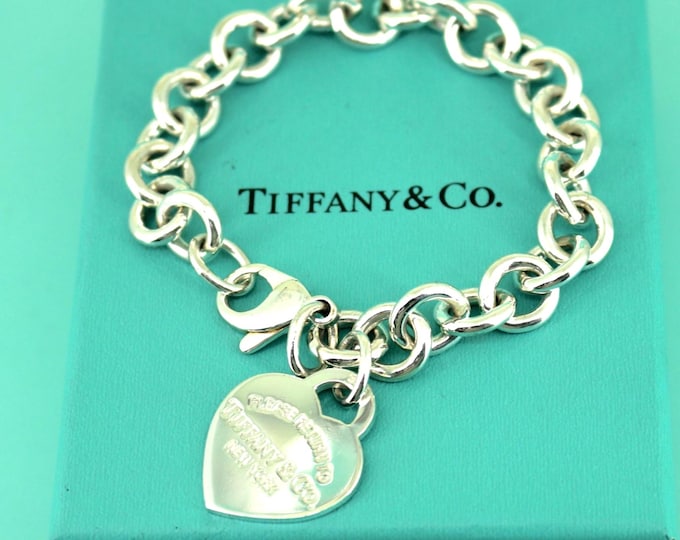 Authentic Tiffany & Co Heart "Return to Tiffany" Tag Chain Bracelet 925 Sterling BR 3137