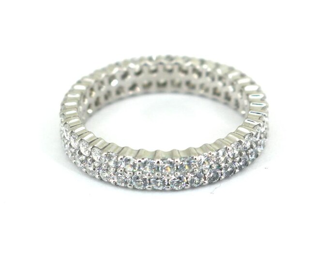 Vintage Elegant Round CZ Crystals Design Open Cut  Ring Size 6.75  925 Sterling Silver RG 4627