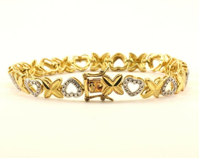 Vintage 14 K Golden Xoxo Heart Design Bracelet Sterling 925 Silver Br 3110