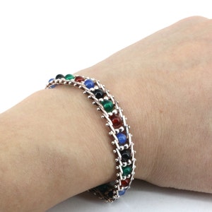 Vintage Milor Milticolored pulsera de tenis con cuentas 925 Sterling Br 3503