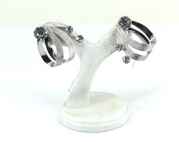 Vintage Classic Scrolled & Cubic Zirconia  Screw Back Earrings Sterling Silver ER 965