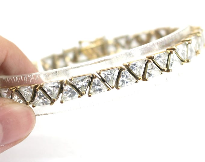 Vintage Flexible Gold Plated Inlaid CZ Tennis Bracelet 925 Sterling Silver BR 1086