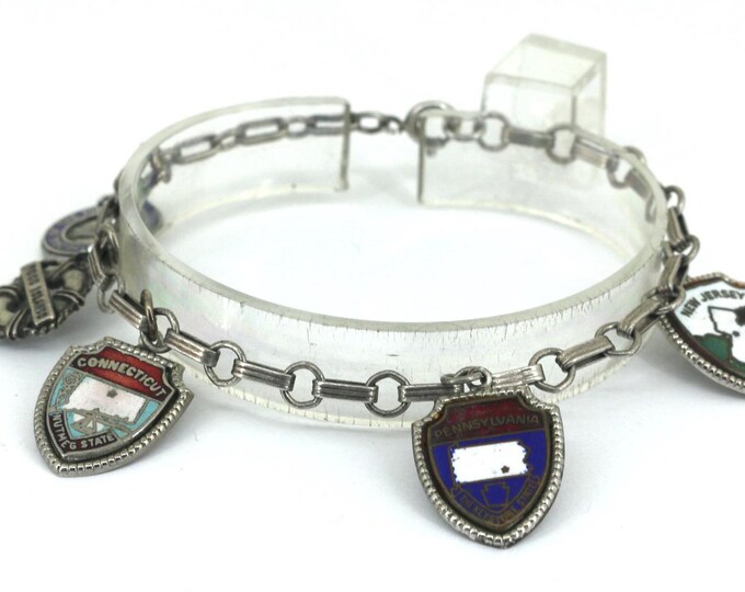 Vintage Five Charms New York State Area Design Charm Bracelet Sterling Silver BR 3644