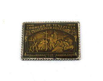 Vintage Venezuela Metropolitan Collection Enamel Postage Stamp 925 Sterling Silver OT 126