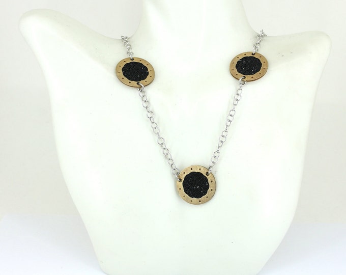 Vintage Three Round Circle With CZ Crystals Pendant Rolo Chain Design Necklace 925 Sterling Silver NC 1039