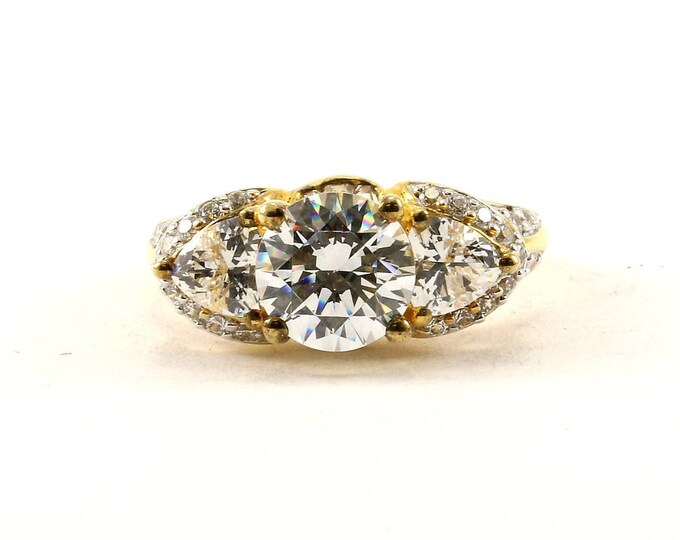 Vintage Size 6 Gold Plated White CZ Ring 925 Sterling RG 3616