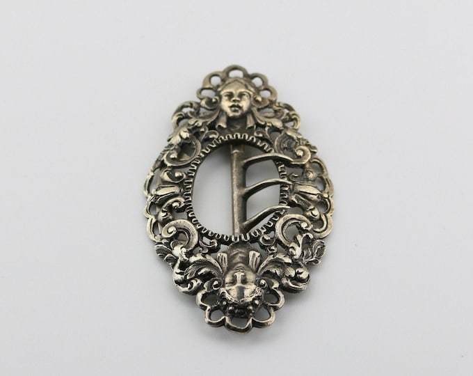Vintage Ancient Elegant Woman Lady Floral Victorian Era Design Belt Buckle 925 Sterling OT 180M