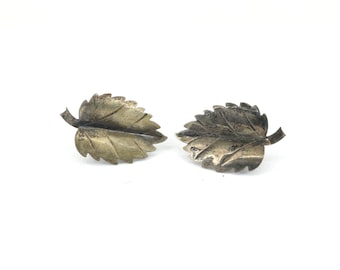 Vintage Leaf Leaves Foliage Design Clip On Earrings Sterling Silver ER 1090