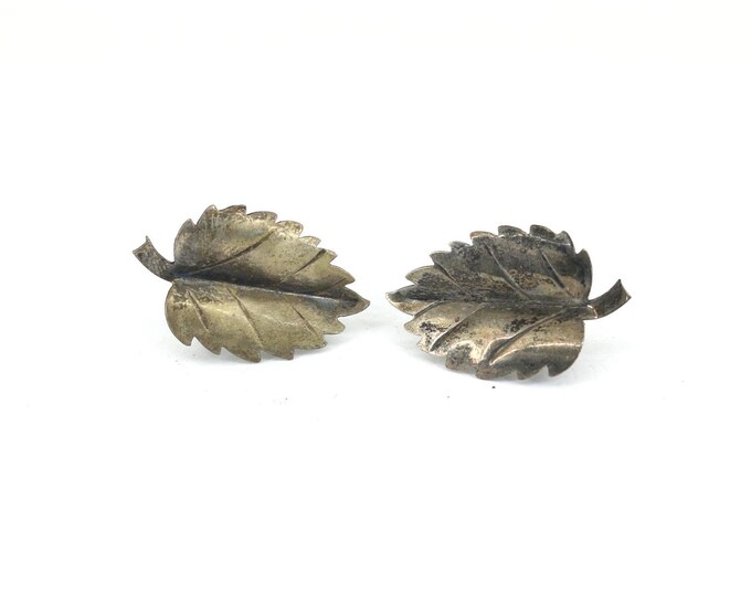 Vintage Leaf Leaves Foliage Design Clip On Earrings Sterling Silver ER 1090