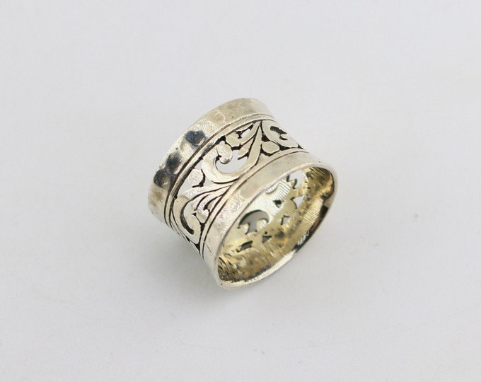 Vintage Size 7.75 Janice Girardi JGD Scroll Hammered Tall High Bohemian Design Band Ring 925 Sterling Silver RG 387L