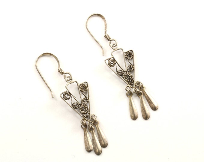 Vintage Triangle Dangling Design Drop/Dangle  Earrings 925 Sterling Silver ER 971