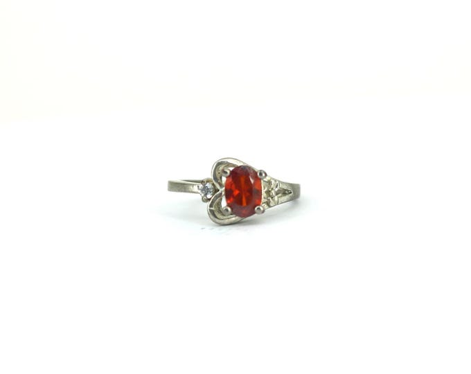 Vintage Size 5.5 Orange Oval Cut CZ Crystal Ring 925 Sterling Silver RG 2605