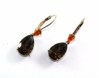 Vtg Silver Pear Shape Smoky Quartz Color Cz Dangle Earrings 925 Sterling Er 841
