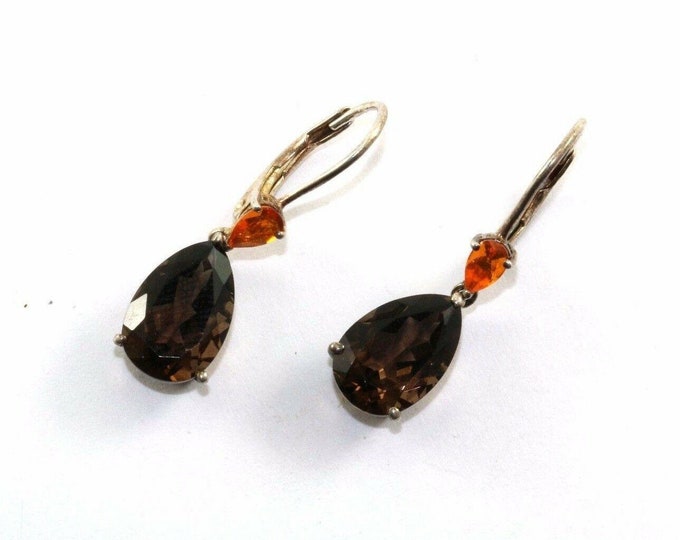 Vtg Silver Pear Shape Smoky Quartz Color Cz Dangle Earrings 925 Sterling Er 841