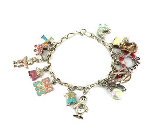 Vintage Sterling Silver Charm Bracelet: Big Sis Theme 7.25 Inch BR 003