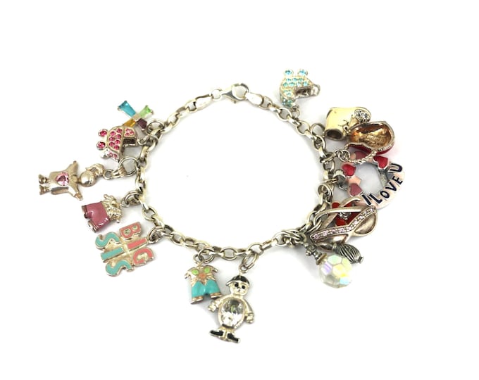Vintage Sterling Silver Charm Bracelet: Big Sis Theme 7.25 Inch BR 003