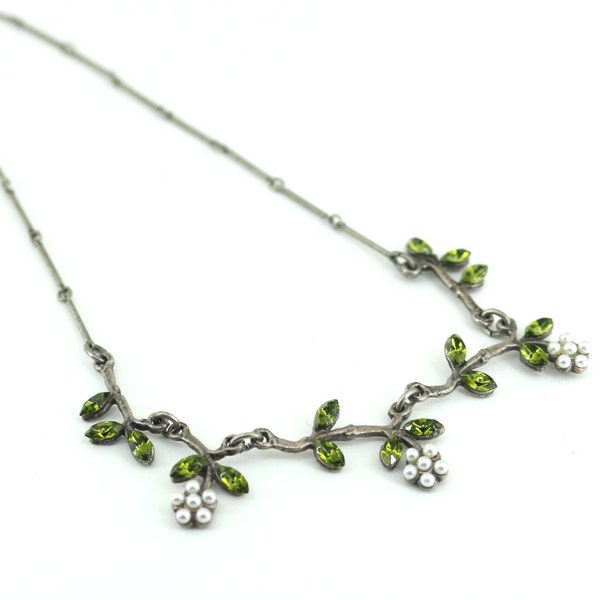 Vintage Green Floral CZ Yoni Z Necklace 925 Sterling Nc 736