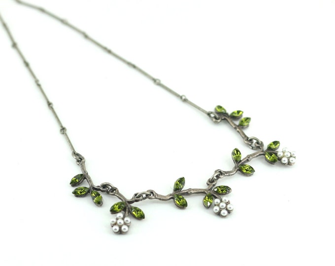 Vintage Green Floral CZ Yoni Z Necklace 925 Sterling Nc 736