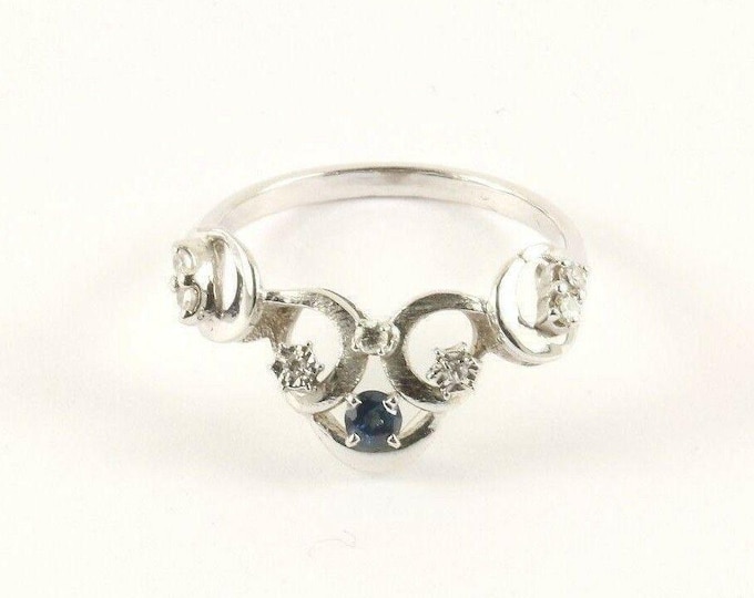 Vintage Silver Blue White Crystals Scroll Design Ring 925 Sterling RG 3759