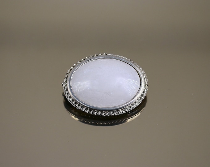 Vintage Oval Beads Beaded White Quartz Design Brooch Sterling Silver 925 BB 2196