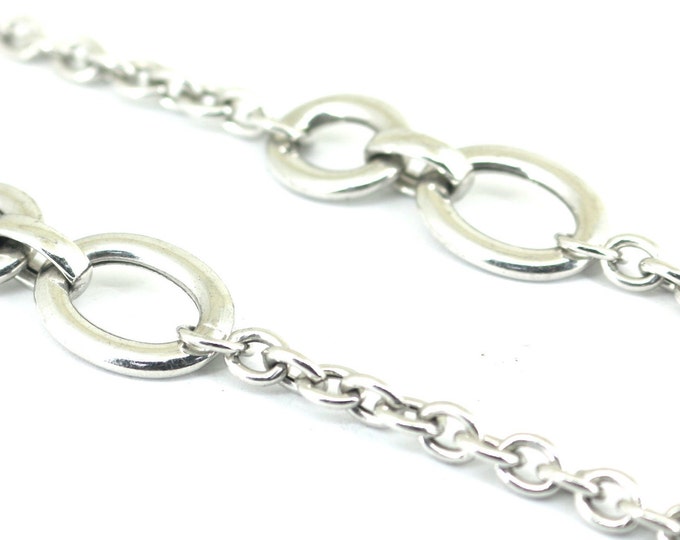 Vintage Italy Long Signed 1539MI Links Chain Design Necklace 925 Sterling Silver NC 1996