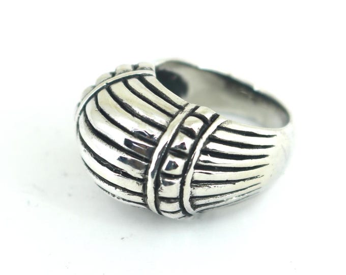 Vintage Chunky Wide Ridged Dome Design Band Ring 925 Sterling Silver RG 4549