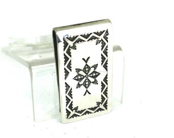 Vintage Polished Navajo Design Money Clip Holder 925 Sterling Silver OT 485