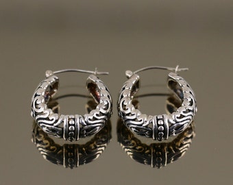 Vintage Espo Joseph Esposito Sig Round Circle Beads Beaded Cut Flower Scroll Design Hoop Earrings Sterling 925 ER 980