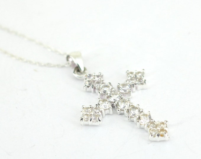 Vintage  Italy Cross Inlaid CZ  Pendant Necklace 925 Sterling Silver NC 1860