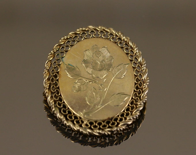 Vintage Winard 12K GF Gold Filled Shiny Oval Shape Scroll Flower Floral Brooch Sterling Silver 925 BB 699