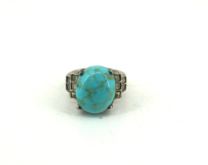 Vintage Size 6.75 Blue Turquoise Band Ring  925 Sterling RG 738