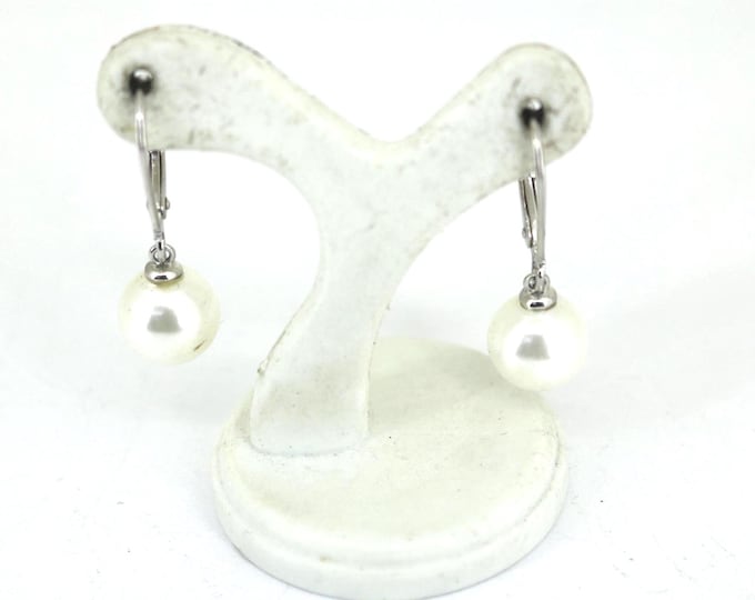 Vintage Minimalistic Pearl Imitation Screw Back Earrings Sterling Silver 925 ER 1803