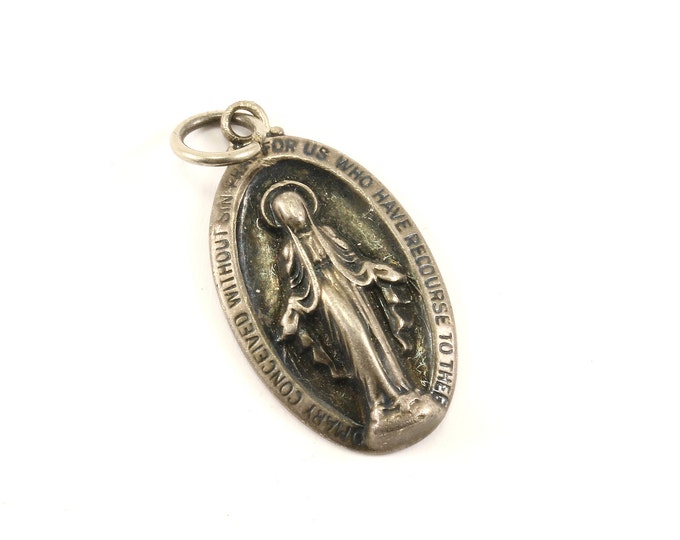 Vintage Religious Maria Miraculous Design Pendant 925 Sterling  PD 1420
