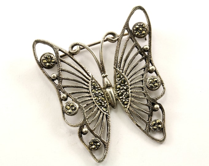 Vintage Butterfly Marcasite Design Pin/Brooch 925 Sterling BB 47-E