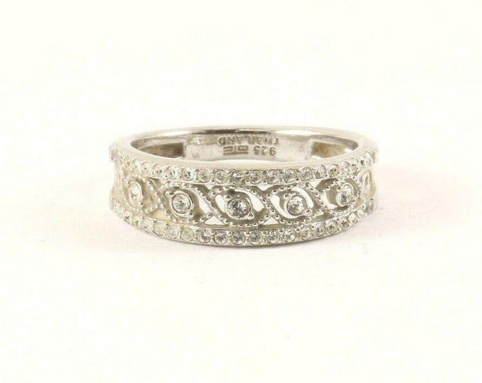 Vintage White Crystals Scroll Elegant Design Ring 925 Sterling Silver RG 3790