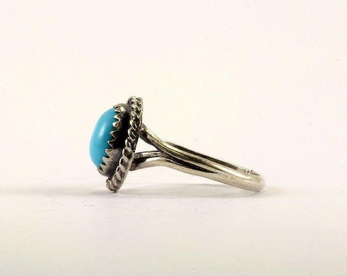 Vintage Size 6 Navajo Turquoise Flower Ring 925 Sterling Rg 3281(273797281976)