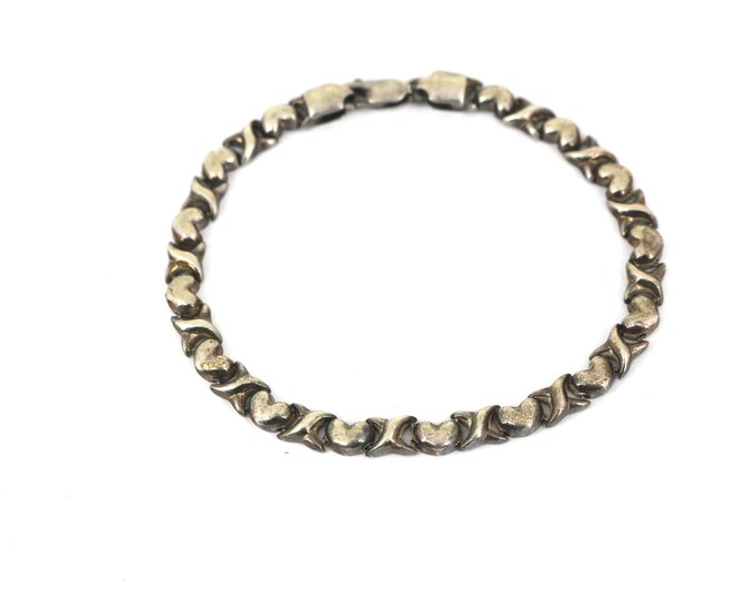 Vintage Modern Design Hearts Chain Bracelet Sterling Br 1384(123759778083)