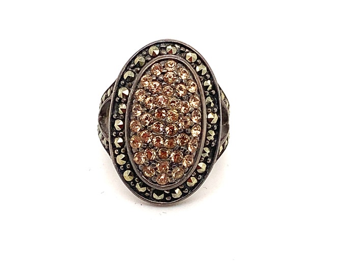 Vintage Size 6 Thailand Design Ring |Yellow Stone Design Ring | Marcasite Design Stone | Sterling 925 Silver Ring RG 2683V