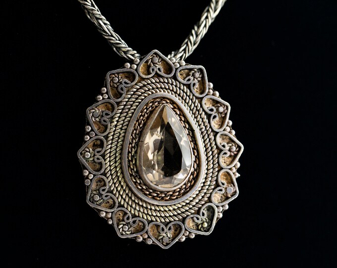 Vintage 24 Inch Large Drop & Hearts Pendant Design with Mesh Style Chain Beautiful Necklace 925 Sterling Silver Nc 966Q