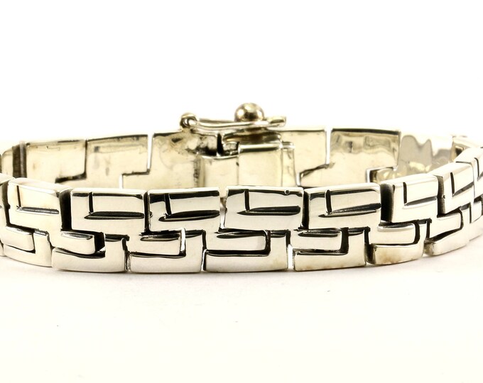 Vintage Men's Maze Design Link Bracelet 925 Sterling BR 3151