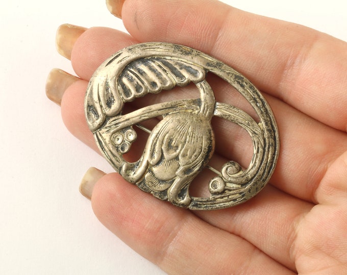Vintage Silver Oval Shape Floral Design Pin/Brooch 925 Sterling BB 1587