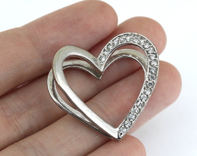 Vintage Heart Shape CZ Inlay Pendant 925 Sterling Silver PD 2475