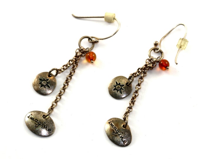 Vintage "Imagine" Chain Drop Dangle Earrings Sterling Silver ER 618