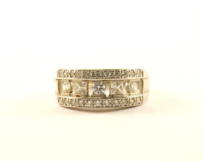 Vintage Crystals CZ Front Band Design Ring 925 Sterling Silver RG 4274