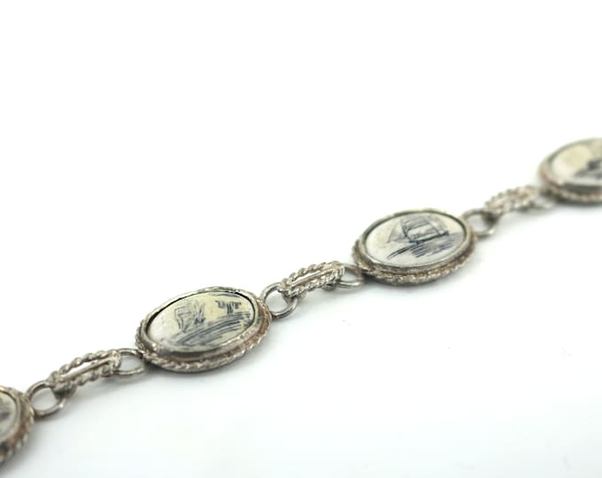 Vintage Sail Ship Link Bracelet Sterling 925 Br 3542