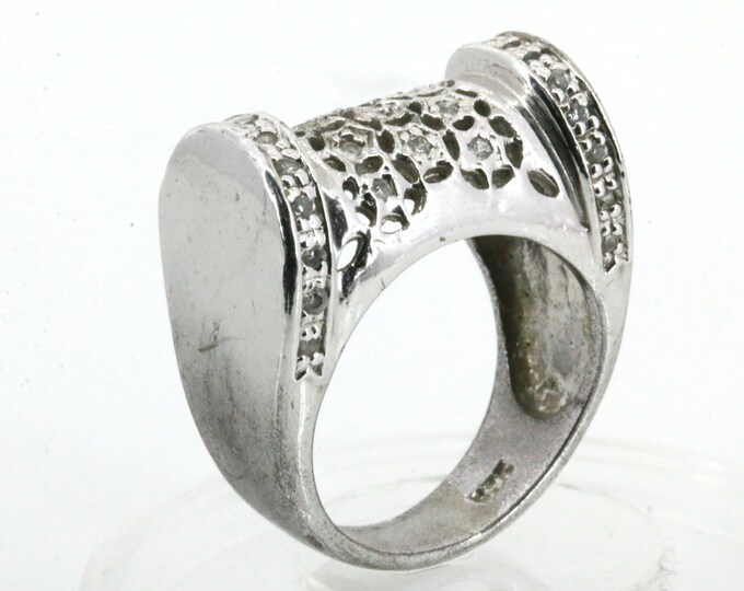Vintage Size 8 Wide Band White CZ Crystals  Ring 925 Sterling Silver RG 2750